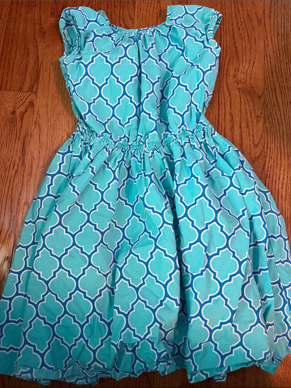 Lands End Girls Turquoise Patterned Fit-and-Flare Dress Size 5